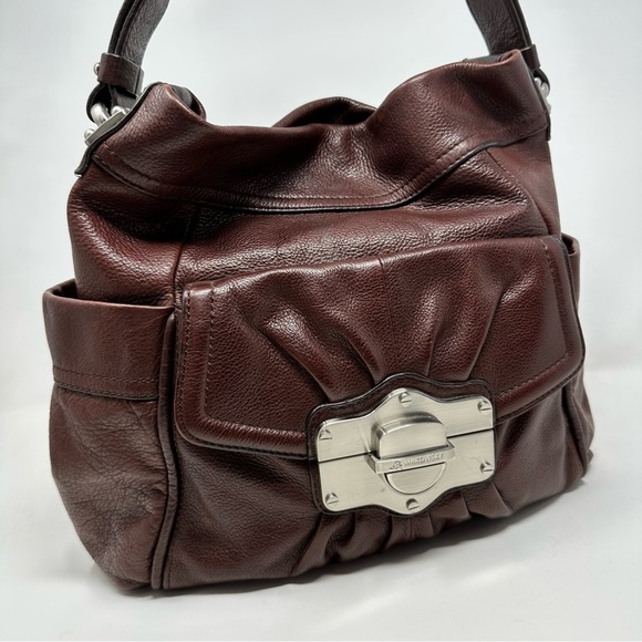 Rare B. MAKOWSKY Brown Leather Handbag with Brushed Steel Hardware - Picture 2 of 14